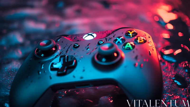 Neon-Drenched Game Controller Swimming Through Luminous Digital Realms.