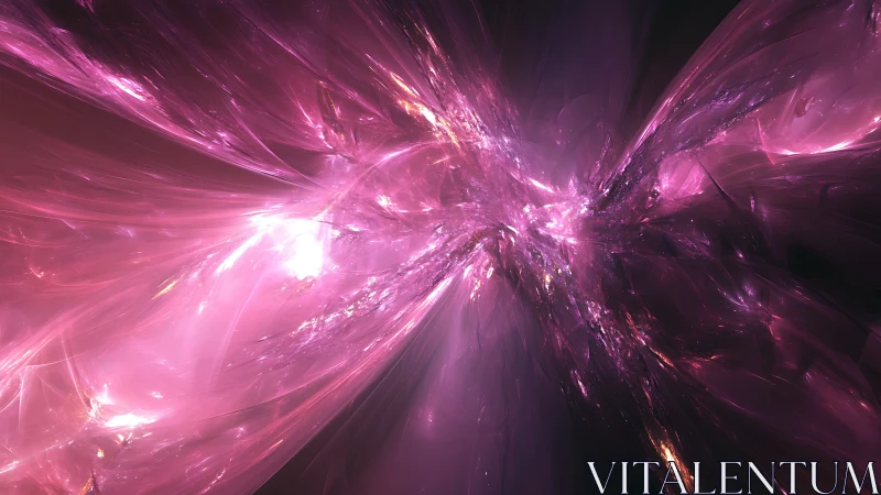Fractal pink light vortex with radiating abstract forms.