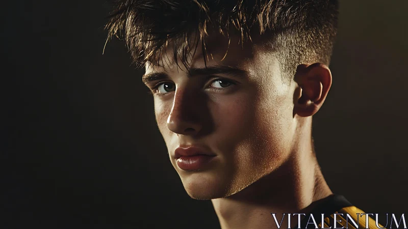 Side-lit gaze sculpts a young face into quiet resolve