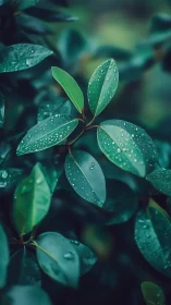 Rain-kissed leaves whisper quietly through teal twilight air
