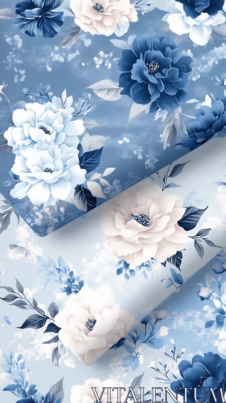 Indigo Dreams Bloom: Floral Fabric Design in Shades of Blue