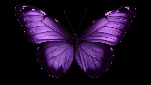 Vivid Purple Butterfly on Black Background in Photorealistic Style.