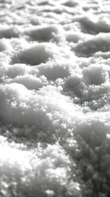 Close-up view of granular snow surface under strong light.