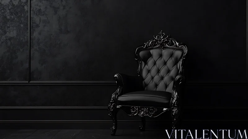 Elegant black throne chair inviting quiet, moody comfort.