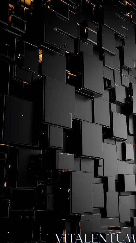 Staggered black cubes with subtle amber edge illumination.