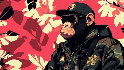 Camouflaged primate avatar in tactical streetwear profile.