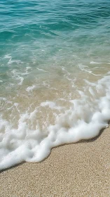 Shallow shoreline wave meeting fine sand beach surface.