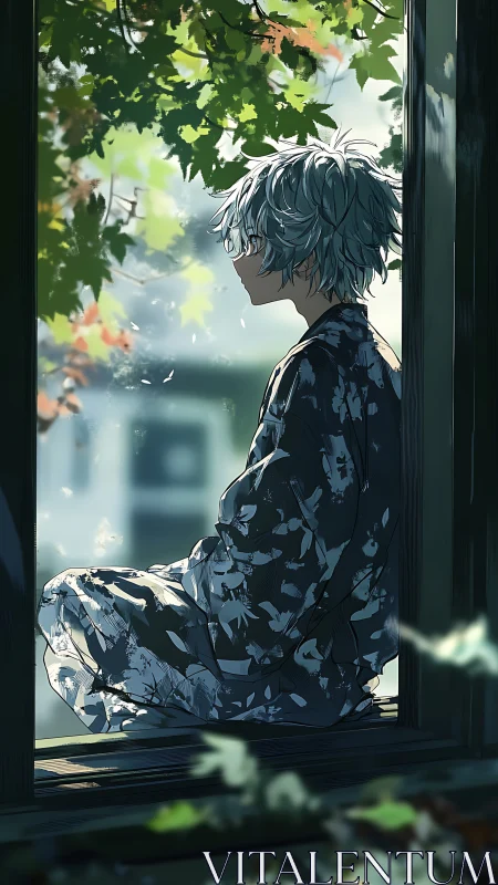 Quiet afternoon dreamer rests by a sunlit open window