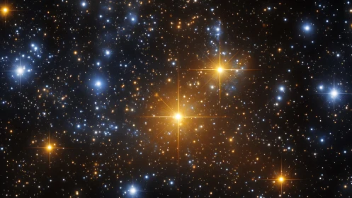 Star field shows dense blue and orange stars against dark space
