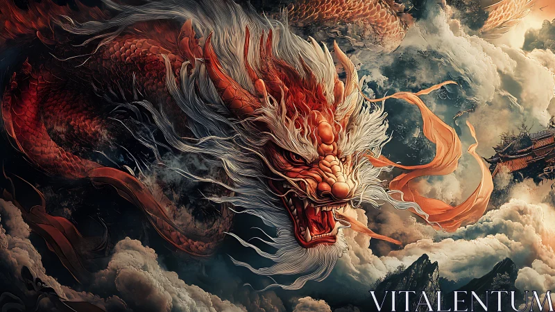 Aerodynamic crimson dragon vortex over stratified stormclouds.