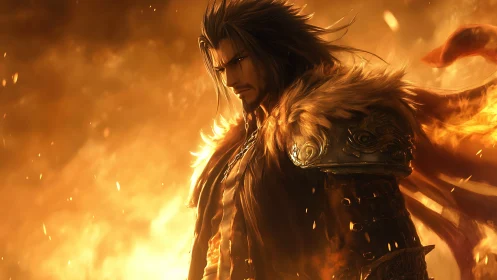 Heroic fire warrior in dramatic digital painting portrait.