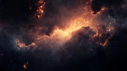 Fiery cosmic nebula glows warmly in the quiet depth of space