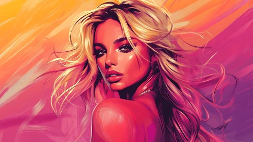 Chromatic vector portrait of woman in dynamic gradient winds.