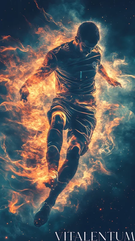 Solar-strike footballer wrapped in cosmic wildfire glory.