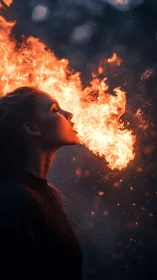 Silhouetted profile subject with active flame emission.