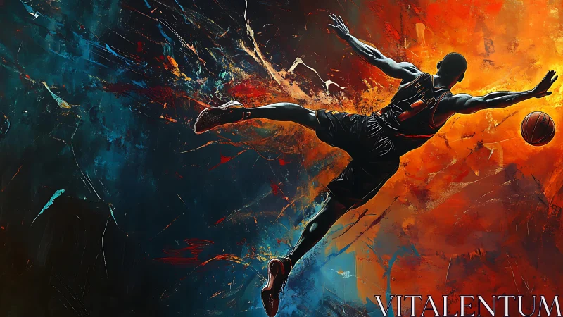 Dynamic basketball dunk rendered with high-energy abstract lighting