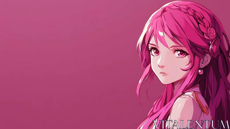 Soft pink gaze of a thoughtful anime girl in quiet light.