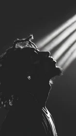 Halo of silence crowns a man in sculpted shadow and light.