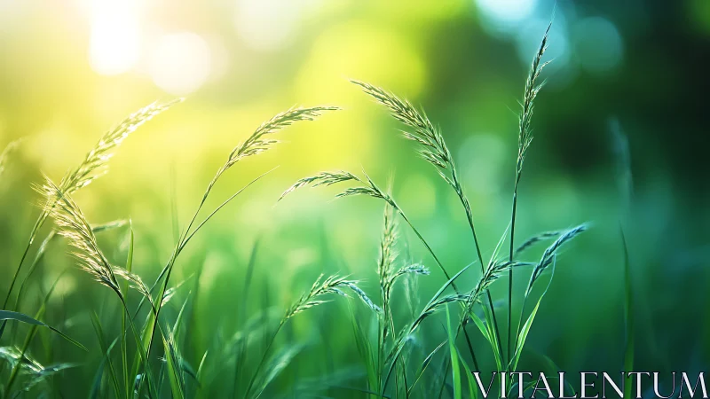Tall Green Grass in Sunlight, Nature Photography Style.