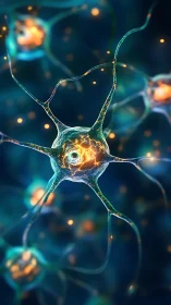 Neuronal structure rendered with glowing synaptic network