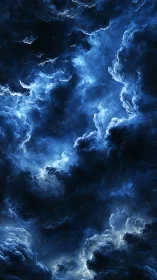 Dreamy blue nebula clouds swirling in a quiet night sky.
