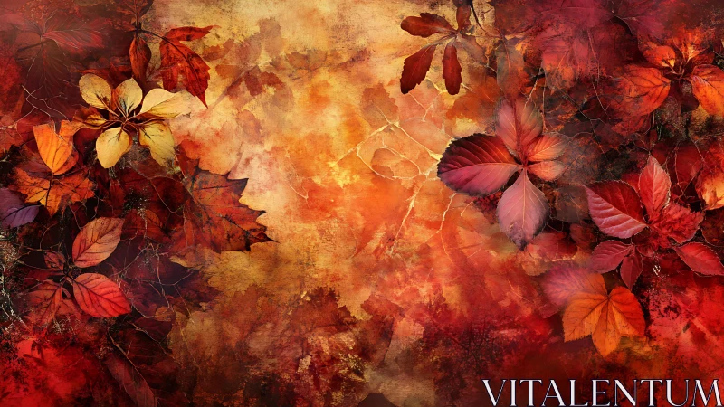 Autumn leaves form fiery textured border around warm center