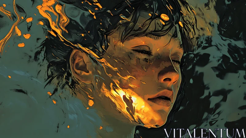 Golden light drifts across a tranquil submerged face.