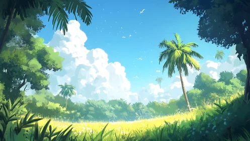 Sunny palm meadow inviting you into a peaceful escape.