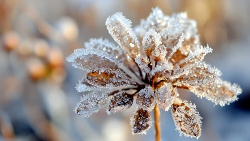 Frost-Covered Plant Buds Glisten in Winter Morning Light