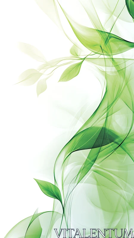 Green abstract leaf waves on clean white background.