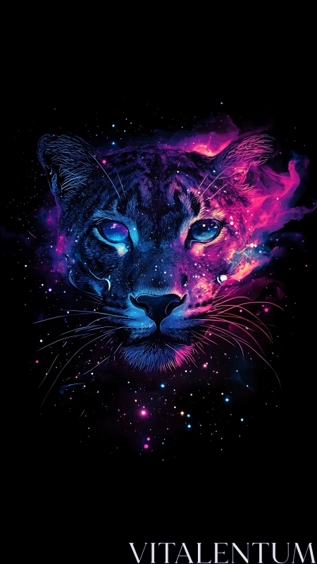 Neon Cosmic Leopard. Electric Wild Feline Energy.