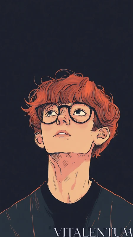 Red-haired youth with glasses in stylized digital portrait.