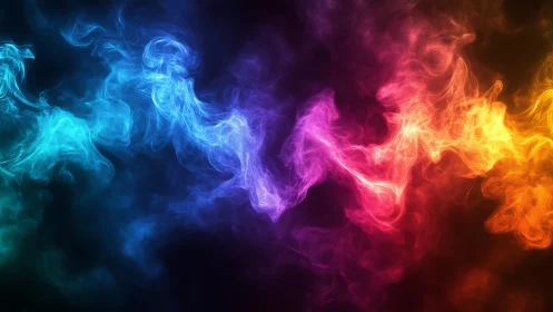 Vibrant multicolor smoke wave flows across dark background