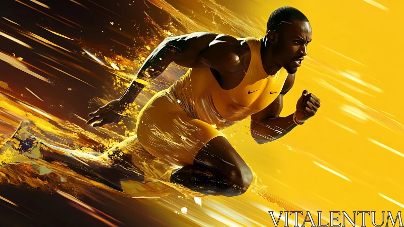 Sprinter carves liquid lightning across a molten yellow void