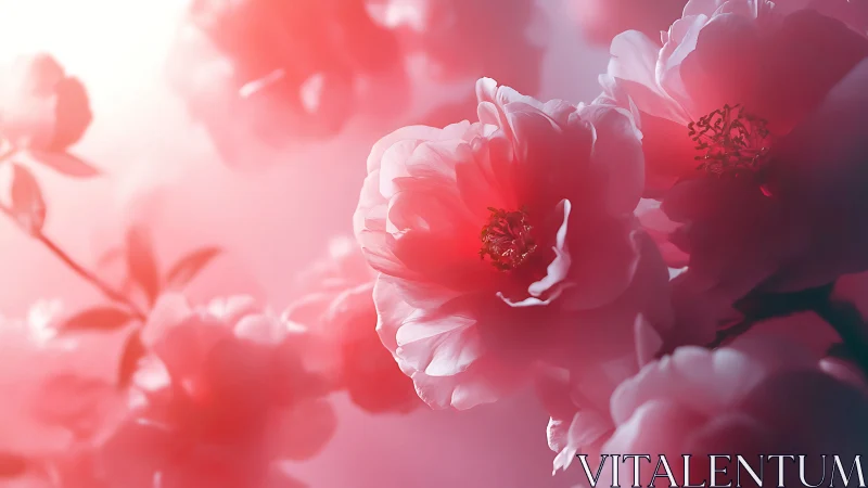 Luminous Pink Peonies Bloom in Soft Diffused Light.