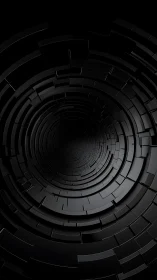 Dark geometric tunnel of layered black circular panels.