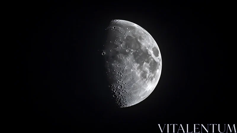 First quarter Moon rendered with high contrast crater topography