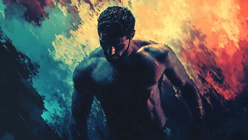 Fire and water collide as the lone figure strides through