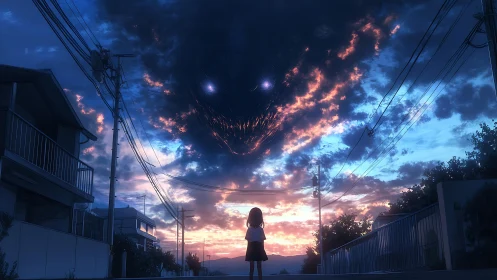 Twilight streets watch as a child greets a smiling storm