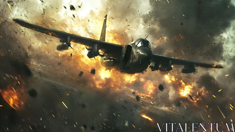 Military Aircraft in Combat Explosion Sequence.