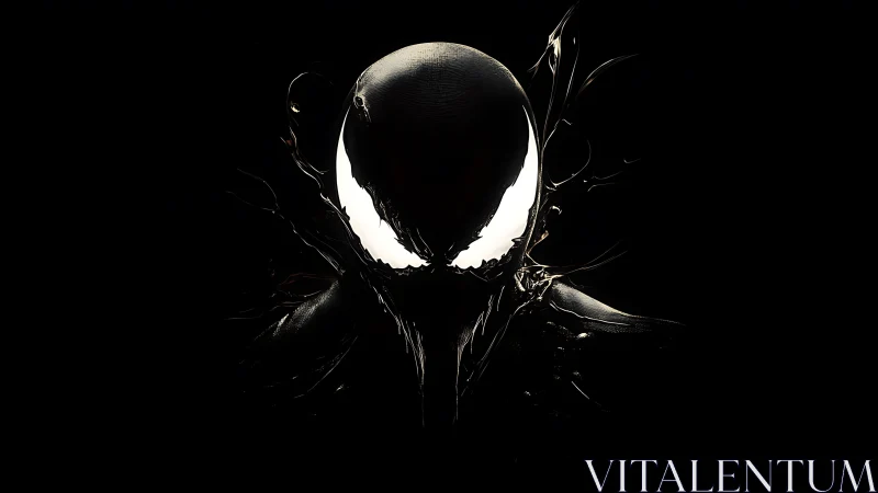 Dark humanoid head silhouette emerges from black background