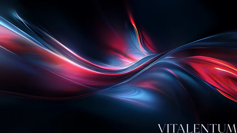 Glowing red and blue light waves flowing through the dark.