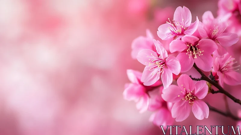 Pink Prunus Blossoms with Selective Focus Depth of Field and Warm Color Gradient