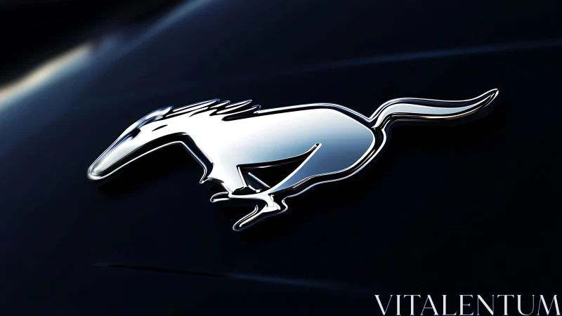 Chrome running animal emblem gleams on sleek dark surface