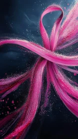 Digital painting of pink ribbon arcs on deep midnight field.