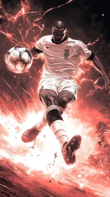 Storm‑charged striker launches a blazing cosmic power shot.