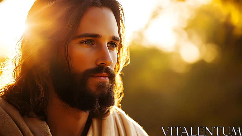 Sunlit contemplative figure wrapped in gentle golden calm.