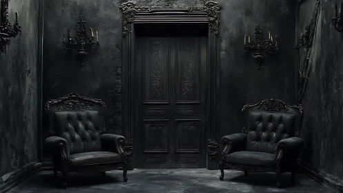 Gothic velvet silence in an ornate midnight parlor.