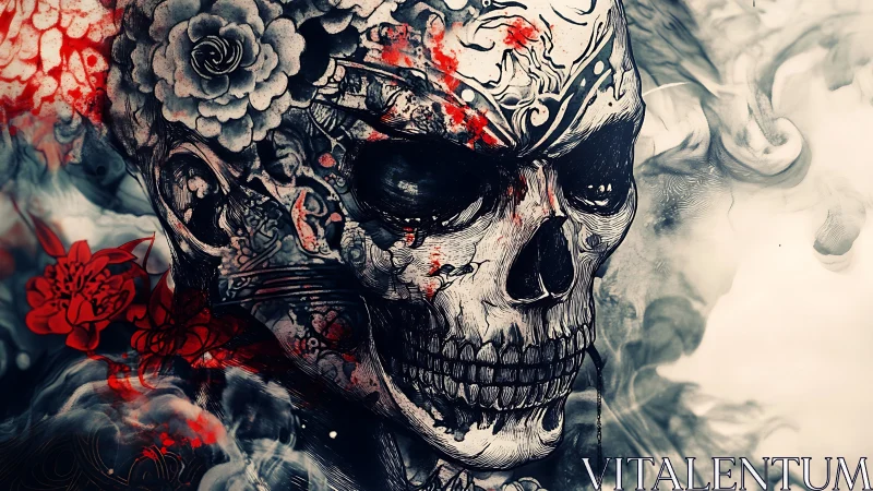 Bone-bloom monarch in swirling ink and blood-kissed smoke.