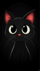 Black Cat Digital Portrait with Luminescent Eyes and Red Accents.